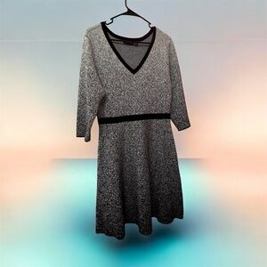 NINA LEONARD bridesmaid dress size L fitted top flare bottom black white